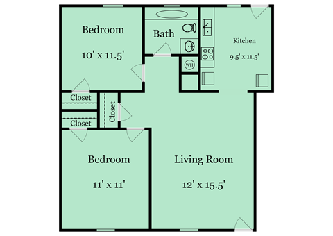 2 bed 1 bath floor plan 2 bed 1 bath floor plan at Broadway at East Atlanta, Atlanta, GA